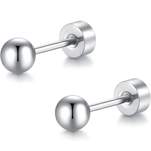 Edelstahl Kugel Ohrstecker 1 Paar Silber Klein Ohrringe Helix Hypoallergene Flach Damenohrringe Ohr Schmuck Flatback Stud Earrings Jewelry für Damen Frauen von Jewlure