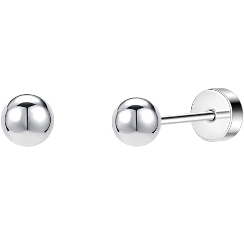 Edelstahl Kugel Ohrstecker 1 Paar Silber Ohrringe Helix Gesundheitsstecker Hypoallergene Flach Damenohrringe Ohr Schmuck Flatback Stud Earrings Jewelry für Damen Frauen von Jewlure