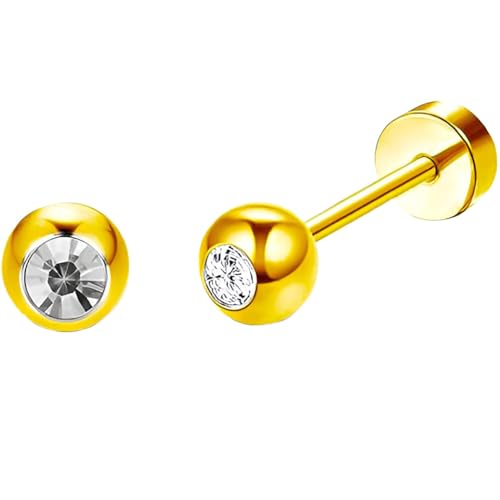 Edelstahl Kugelförmig Ohrstecker 1 Paar Gold Ohrringe Helix Gesundheitsstecker Hypoallergene Flach Damenohrringe Ohr Schmuck Flatback Stud Earrings Jewelry für Damen Frauen von Jewlure