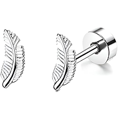 Edelstahl Laub Ohrstecker 1 Paar Silber Ohrringe Helix Gesundheitsstecker Hypoallergene Flach Damenohrringe Ohr Schmuck Flatback Stud Earrings Jewelry für Damen Frauen von Jewlure