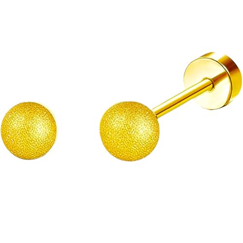 Edelstahl Mattierte Kugel Ohrstecker 1 Paar Gold Ohrringe Helix Gesundheitsstecker Hypoallergene Flach Damenohrringe Ohr Schmuck Flatback Stud Earrings Jewelry für Damen Frauen von Jewlure