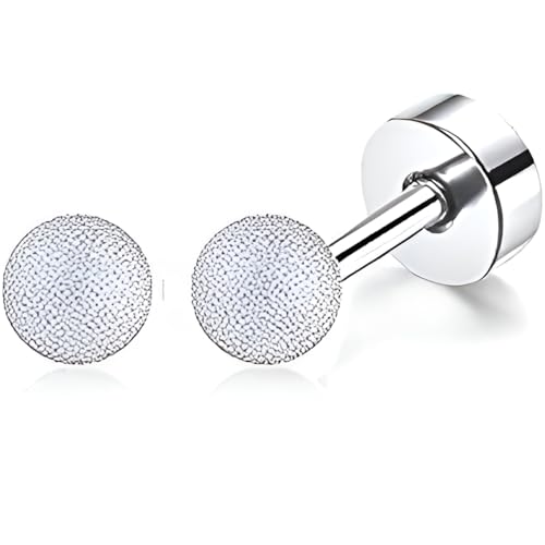 Edelstahl Mattierte Kugel Ohrstecker 1 Paar Silber Ohrringe Helix Gesundheitsstecker Hypoallergene Flach Damenohrringe Ohr Schmuck Flatback Stud Earrings Jewelry für Damen Frauen von Jewlure
