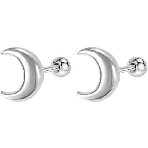 Edelstahl Mond Ohrringe 1 Paar Silber Helix Ohrstecker Gesundheitsstecker Hypoallergene Damenohrringe Ohr Schmuck Screwback Stud Earrings Jewelry für Damen Frauen Herren von Jewlure