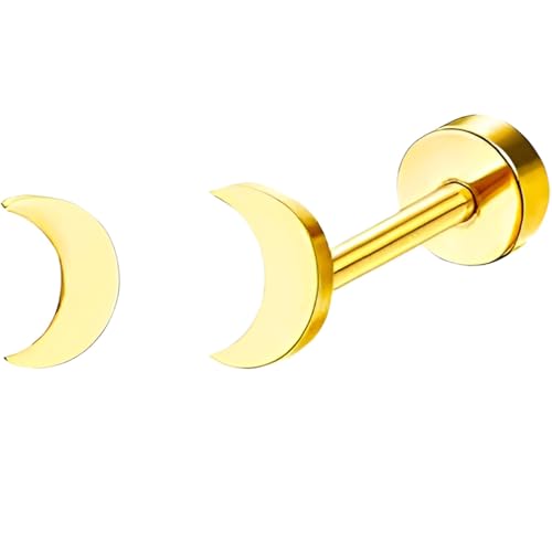 Edelstahl Mond Ohrstecker 1 Paar Gold Klein Ohrringe Hypoallergene Helix Flach Ohr Schmuck Damenohrringe Flatback Stud Earrings Jewelry für Frauen Damen Herren von Jewlure