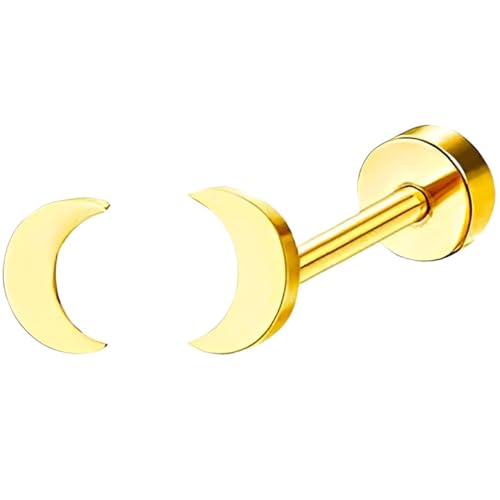 Edelstahl Mond Ohrstecker 1 Paar Gold Ohrringe Helix Gesundheitsstecker Hypoallergene Flach Damenohrringe Ohr Schmuck Flatback Stud Earrings Jewelry für Damen Frauen von Jewlure