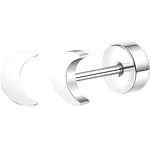 Edelstahl Mond Ohrstecker 1 Paar Silber Ohrringe Helix Gesundheitsstecker Hypoallergene Flach Damenohrringe Ohr Schmuck Flatback Stud Earrings Jewelry für Damen Frauen von Jewlure