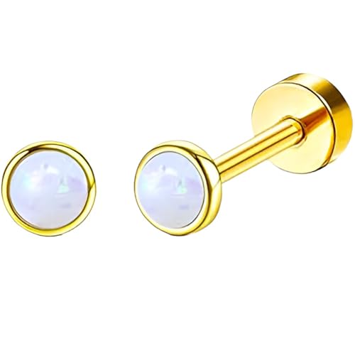 Edelstahl Opal Ohrstecker 1 Paar Gold Ohrringe Helix Gesundheitsstecker Hypoallergene Flach Damenohrringe Ohr Schmuck Flatback Stud Earrings Jewelry für Damen Frauen von Jewlure
