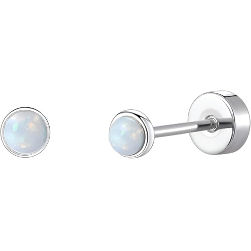 Edelstahl Opal Ohrstecker 1 Paar Silber Ohrringe Helix Gesundheitsstecker Hypoallergene Flach Damenohrringe Ohr Schmuck Flatback Stud Earrings Jewelry für Damen Frauen von Jewlure