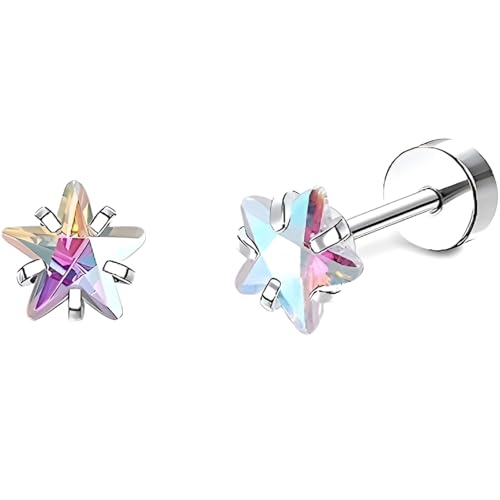 Edelstahl Pentagramm Farbe Zircon Ohrstecker 1 Paar Silber Ohrringe Helix Gesundheitsstecker Hypoallergene Flach Damenohrringe Ohr Schmuck Flatback Stud Earrings Jewelry für Damen Frauen von Jewlure