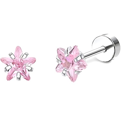 Edelstahl Pentagramm Rosa Zircon Ohrstecker 1 Paar Silber Ohrringe Helix Gesundheitsstecker Hypoallergene Flach Damenohrringe Ohr Schmuck Flatback Stud Earrings Jewelry für Damen Frauen von Jewlure