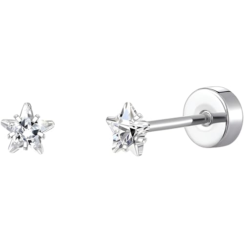 Edelstahl Pentagramm-Zircon Ohrstecker 1 Paar Silber Ohrringe Helix Gesundheitsstecker Hypoallergene Flach Damenohrringe Ohr Schmuck Flatback Stud Earrings Jewelry für Damen Frauen von Jewlure