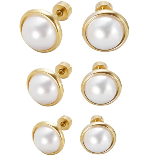 Edelstahl Perlen Ohrpiercing 3 Paar Gold Perlenohrringe Helix Flach Back Damenohrringe Ohrstecker Piercing Knorpel Ohrringe für Damen Herren Mehrere Ohrlöcher Hypoallergen Earrings Tragus Schmuck von Jewlure