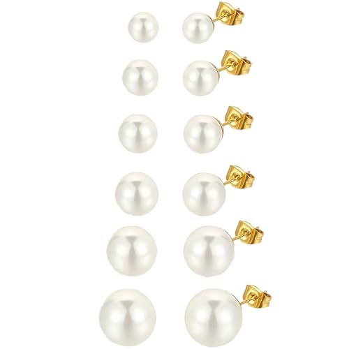 Edelstahl Perlen Ohrpiercing Set 6 Paar Gold Perlenohrringe Klein Damenohrringe Ohrstecker Piercing Knorpel Ohrringe für Damen Mehrere Ohrlöcher Hypoallergen Cartilage Earrings Kit Tragus Schmuck von Jewlure