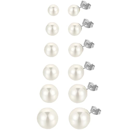 Edelstahl Perlen Ohrpiercing Set 6 Paar Silber Perlenohrringe Klein Damenohrringe Ohrstecker Piercing Knorpel Ohrringe für Damen Mehrere Ohrlöcher Hypoallergen Cartilage Earrings Kit Tragus Schmuck von Jewlure