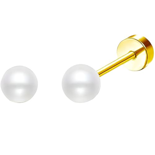 Edelstahl Perlen Ohrstecker 1 Paar Gold Ohrringe Helix Gesundheitsstecker Hypoallergene Flach Damenohrringe Ohr Schmuck Flatback Stud Earrings Jewelry für Damen Frauen von Jewlure
