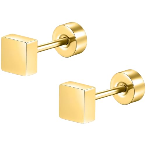 Edelstahl Platz Ohrstecker 1 Paar Gold Klein Ohrringe Helix Hypoallergene Flach Damenohrringe Ohr Schmuck Flatback Stud Earrings Jewelry für Damen Frauen von Jewlure