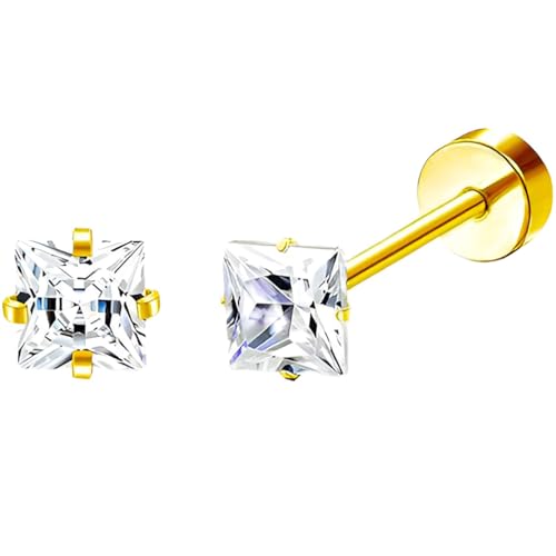 Edelstahl Platz Ohrstecker 1 Paar Gold Ohrringe Helix Gesundheitsstecker Hypoallergene Flach Damenohrringe Ohr Schmuck Flatback Stud Earrings Jewelry für Damen Frauen von Jewlure