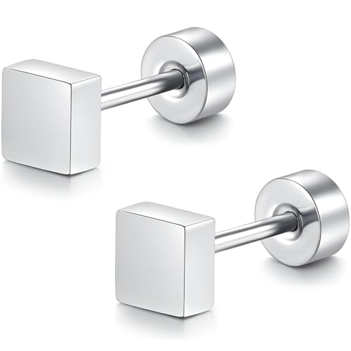 Edelstahl Platz Ohrstecker 1 Paar Silber Klein Ohrringe Helix Hypoallergene Flach Damenohrringe Ohr Schmuck Flatback Stud Earrings Jewelry für Damen Frauen von Jewlure