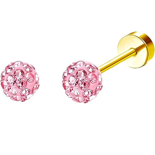 Edelstahl Rosa Kugel Ohrstecker 1 Paar Gold Ohrringe Helix Gesundheitsstecker Hypoallergene Flach Damenohrringe Ohr Schmuck Flatback Stud Earrings Jewelry für Damen Frauen von Jewlure