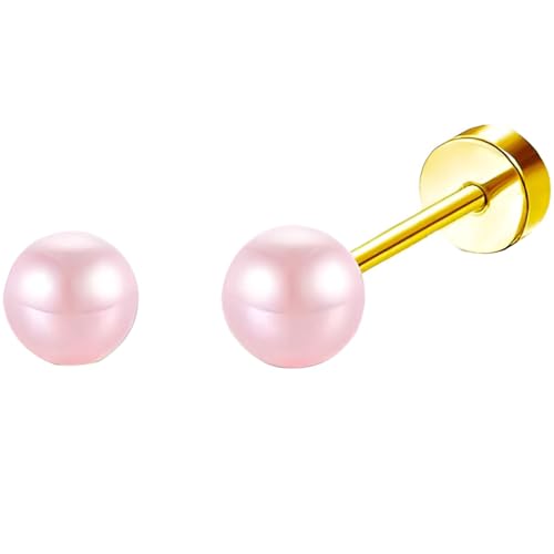Edelstahl Rosa Perlen Ohrstecker 1 Paar Gold Ohrringe Helix Gesundheitsstecker Hypoallergene Flach Damenohrringe Ohr Schmuck Flatback Stud Earrings Jewelry für Damen Frauen von Jewlure