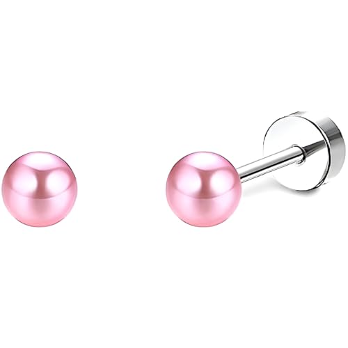 Edelstahl Rosa Perlen Ohrstecker 1 Paar Silber Ohrringe Helix Gesundheitsstecker Hypoallergene Flach Damenohrringe Ohr Schmuck Flatback Stud Earrings Jewelry für Damen Frauen von Jewlure