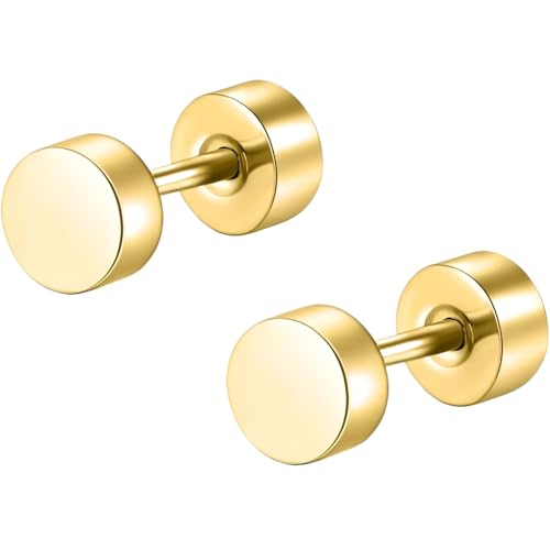 Edelstahl Rund Ohrstecker 1 Paar Gold Klein Ohrringe Helix Hypoallergene Flach Damenohrringe Ohr Schmuck Flatback Stud Earrings Jewelry für Damen Frauen von Jewlure