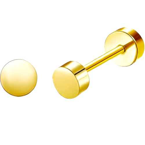 Edelstahl Rund Ohrstecker 1 Paar Gold Klein Ohrringe Hypoallergene Helix Flach Ohr Schmuck Damenohrringe Flatback Stud Earrings Jewelry für Frauen Damen Herren von Jewlure