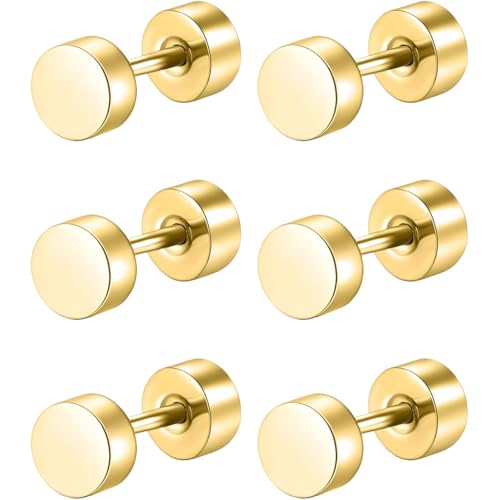 Edelstahl Rund Ohrstecker Set 3 Paar Gold Klein Ohrringe Helix Hypoallergene Flach Damenohrringe Ohr Schmuck Flatback Stud Earrings Jewelry für Damen Frauen von Jewlure