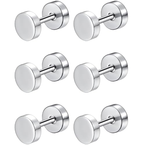 Edelstahl Rund Ohrstecker Set 3 Paar Silber Klein Ohrringe Helix Hypoallergene Flach Damenohrringe Ohr Schmuck Flatback Stud Earrings Jewelry für Damen Frauen von Jewlure