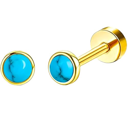 Edelstahl Türkis Ohrstecker 1 Paar Gold Ohrringe Helix Gesundheitsstecker Hypoallergene Flach Damenohrringe Ohr Schmuck Flatback Stud Earrings Jewelry für Damen Frauen von Jewlure