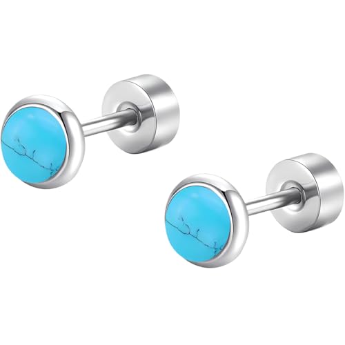 Edelstahl Türkis Ohrstecker 1 Paar Silber Klein Ohrringe Hypoallergene Helix Flach Ohr Schmuck Damenohrringe Flatback Stud Earrings Jewelry für Damen Frauen von Jewlure