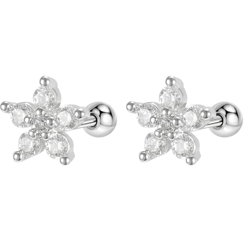Edelstahl Zirkon Blüte Ohrringe 1 Paar Silber Helix Ohrstecker Gesundheitsstecker Hypoallergene Damenohrringe Ohr Schmuck Screwback Stud Earrings Jewelry für Damen Frauen Herren von Jewlure