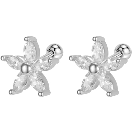 Edelstahl Zirkon Blumen Ohrringe 1 Paar Silber Helix Ohrstecker Gesundheitsstecker Hypoallergene Damenohrringe Ohr Schmuck Screwback Stud Earrings Jewelry für Damen Frauen Herren von Jewlure