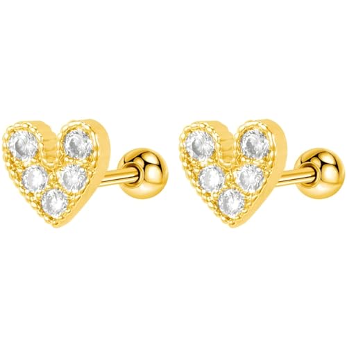 Edelstahl Zirkon Herz Ohrringe 1 Paar Gold Helix Ohrstecker Gesundheitsstecker Hypoallergene Damenohrringe Ohr Schmuck Screwback Stud Earrings Jewelry für Damen Frauen Herren von Jewlure
