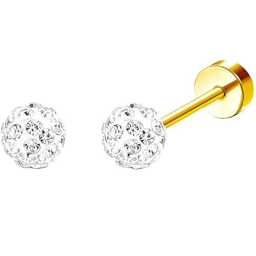 Edelstahl Zirkon Kugel Ohrstecker 1 Paar Gold Ohrringe Helix Gesundheitsstecker Hypoallergene Flach Damenohrringe Ohr Schmuck Flatback Stud Earrings Jewelry für Damen Frauen von Jewlure