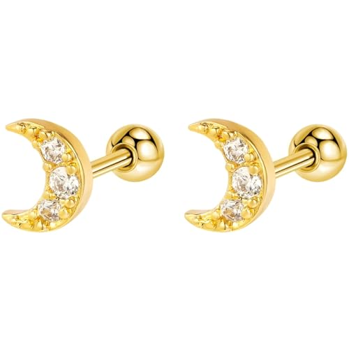 Edelstahl Zirkon Mond Ohrringe 1 Paar Gold Helix Ohrstecker Gesundheitsstecker Hypoallergene Damenohrringe Ohr Stecker Schmuck Screwback Stud Earrings Jewelry für Damen Frauen Herren von Jewlure