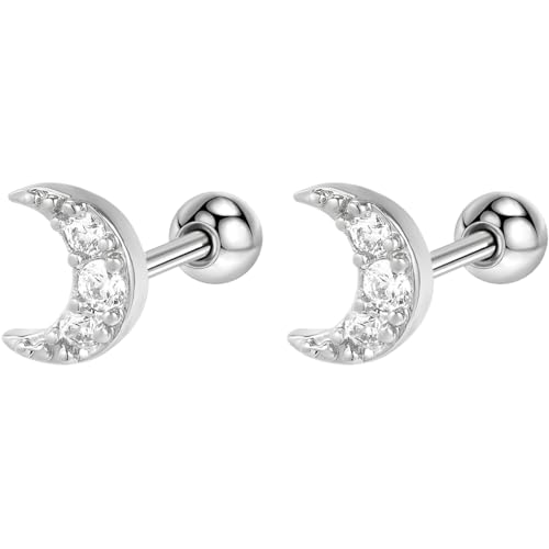 Edelstahl Zirkon Mond Ohrringe 1 Paar Silber Helix Ohrstecker Gesundheitsstecker Hypoallergene Damenohrringe Ohr Stecker Schmuck Screwback Stud Earrings Jewelry für Damen Frauen Herren von Jewlure