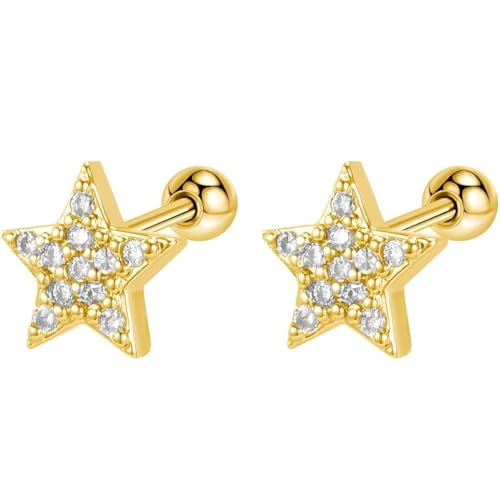 Edelstahl Zirkon Pentagramm Ohrringe 1 Paar Gold Helix Ohrstecker Gesundheitsstecker Hypoallergene Damenohrringe Ohr Stecker Schmuck Screwback Stud Earrings Jewelry für Damen Frauen Herren von Jewlure