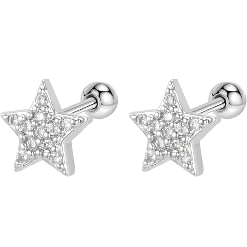Edelstahl Zirkon Pentagramm Ohrringe 1 Paar Silber Helix Ohrstecker Gesundheitsstecker Hypoallergene Damenohrringe Ohr Stecker Schmuck Screwback Stud Earrings Jewelry für Damen Frauen Herren von Jewlure