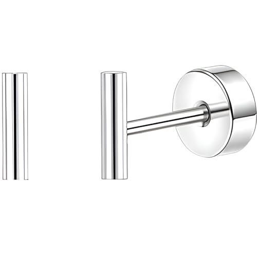 Edelstahl Zylinder Ohrstecker 1 Paar Silber Ohrringe Helix Gesundheitsstecker Hypoallergene Flach Damenohrringe Ohr Schmuck Flatback Stud Earrings Jewelry für Damen Frauen von Jewlure