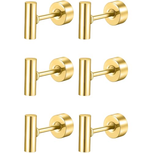Edelstahl Zylinder Ohrstecker Set 3 Paar Gold Klein Ohrringe Helix Hypoallergene Flach Damenohrringe Ohr Schmuck Flatback Stud Earrings Jewelry für Damen Frauen von Jewlure