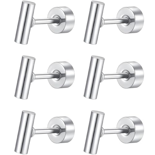 Edelstahl Zylinder Ohrstecker Set 3 Paar Silber Klein Ohrringe Helix Hypoallergene Flach Damenohrringe Ohr Schmuck Flatback Stud Earrings Jewelry für Damen Frauen von Jewlure