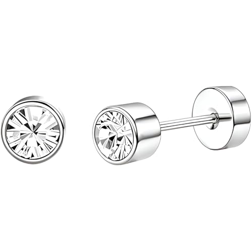 Edelstahl Zylinder Zirkon Ohrstecker 1 Paar Silber Ohrringe Helix Gesundheitsstecker Hypoallergene Flach Damenohrringe Ohr Schmuck Flatback Stud Earrings Jewelry für Damen Frauen von Jewlure