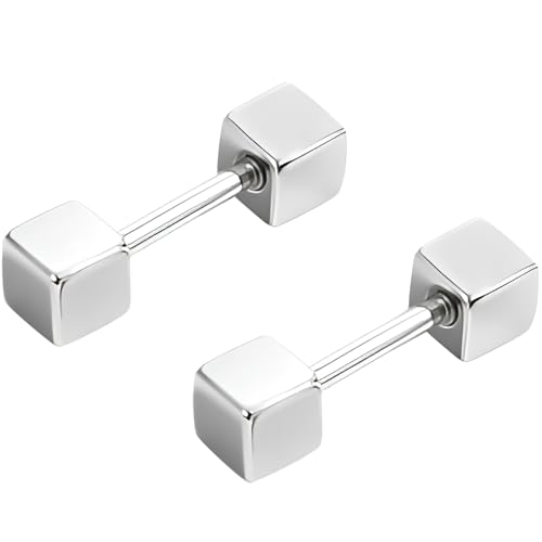 Titanstahl 5 MM Würfel Ohrstecker 1 Paar Silber Platz Ohrringe Helix Gesundheitsstecker Hypoallergene Flach Damenohrringe Ohr Schmuck Flatback Stud Earrings Jewelry für Damen Frauen Herren von Jewlure
