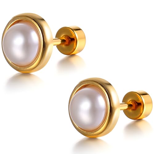 Titanstahl Perlen Ohrpiercing 1 Paar Perlenohrringe Helix Flach Back Damenohrringe Klein Ohrstecker Piercing Knorpel Ohrringe für Damen Herren Mehrere Ohrlöcher Hypoallergen Earrings Tragus Schmuck von Jewlure