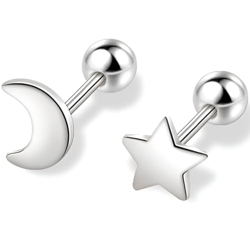 Titanstahl Stern und Mond Ohrringe 1 Paar Silber Helix Ohrstecker 1 mm(18 G) Hypoallergene Damenohrringe Ohr Schmuck Screwback Stud Earrings Jewelry für Damen Frauen von Jewlure