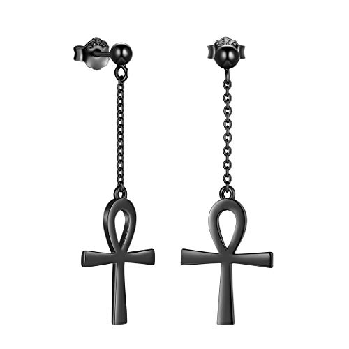 Ankh Kreuz Ohrringe für Herren Frauen 925 Sterling Silber Schwarz Gun Plated Ankh Schlüssel der Nil Ohrringe Modeschmuck Geschenk für Jungen und Mädchen am Neujahrsgeburtstag FE0013K von Jewmon