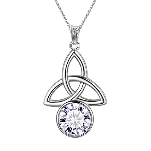 April Erstellt Diamant Birthstone Halskette Runde Celtic Knot Anhänger Halskette 925 Sterling Silber Schöne Geburtstag Halskette Birthstone Schmuck Geschenk für Frauen Mädchen FP0174W von Jewmon