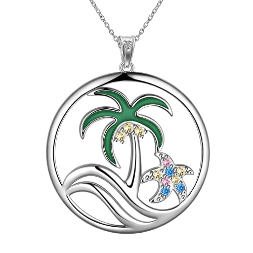 Damen Halskette Palme Ocean Wave Sparkling Seestern Kette 925 Sterling Silber Palmtree Halskette Mit Anhänger Alltagstauglicher Schmuck Reisebegleiter trendige Geschenkidee für Sie Geburtstag FP243W von Jewmon