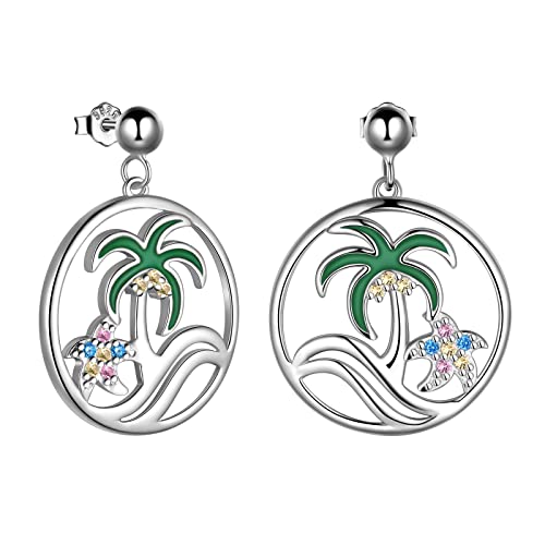 Damen Ohrringe Seestern Ohrringe baumeln Palme hängende ohrringe Sterling Silber 925 Ozean Welle runder Reifen Ohrringe für Damen und Mädchen Geschenk für den Strand Jubiläum Valentinstag FE210W von Jewmon